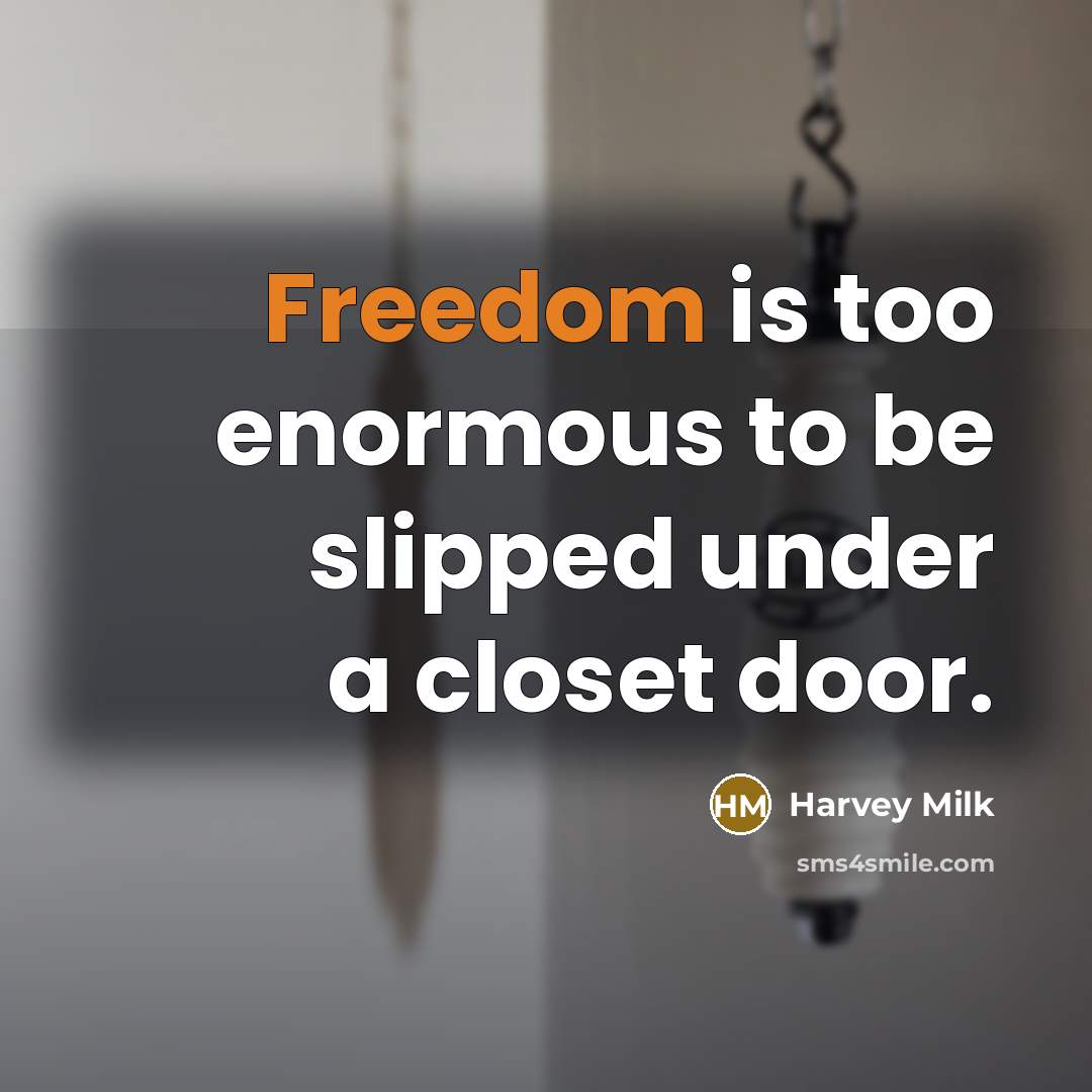 “Freedom is too enormous to be slipped under a closet…” quote by Harvey Milk