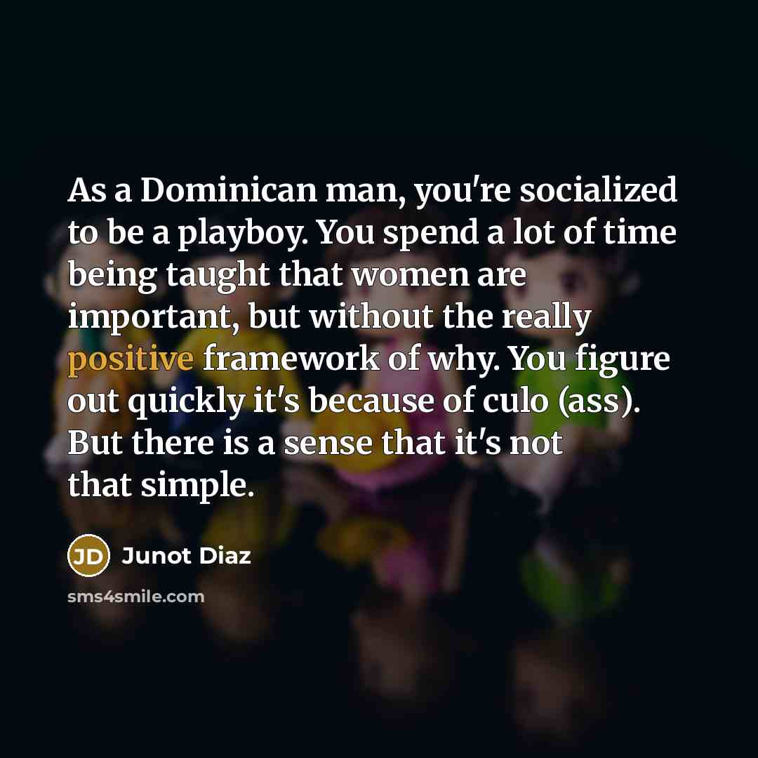 “As a Dominican man, you're socialized to be a playboy.…” quote by Junot Diaz