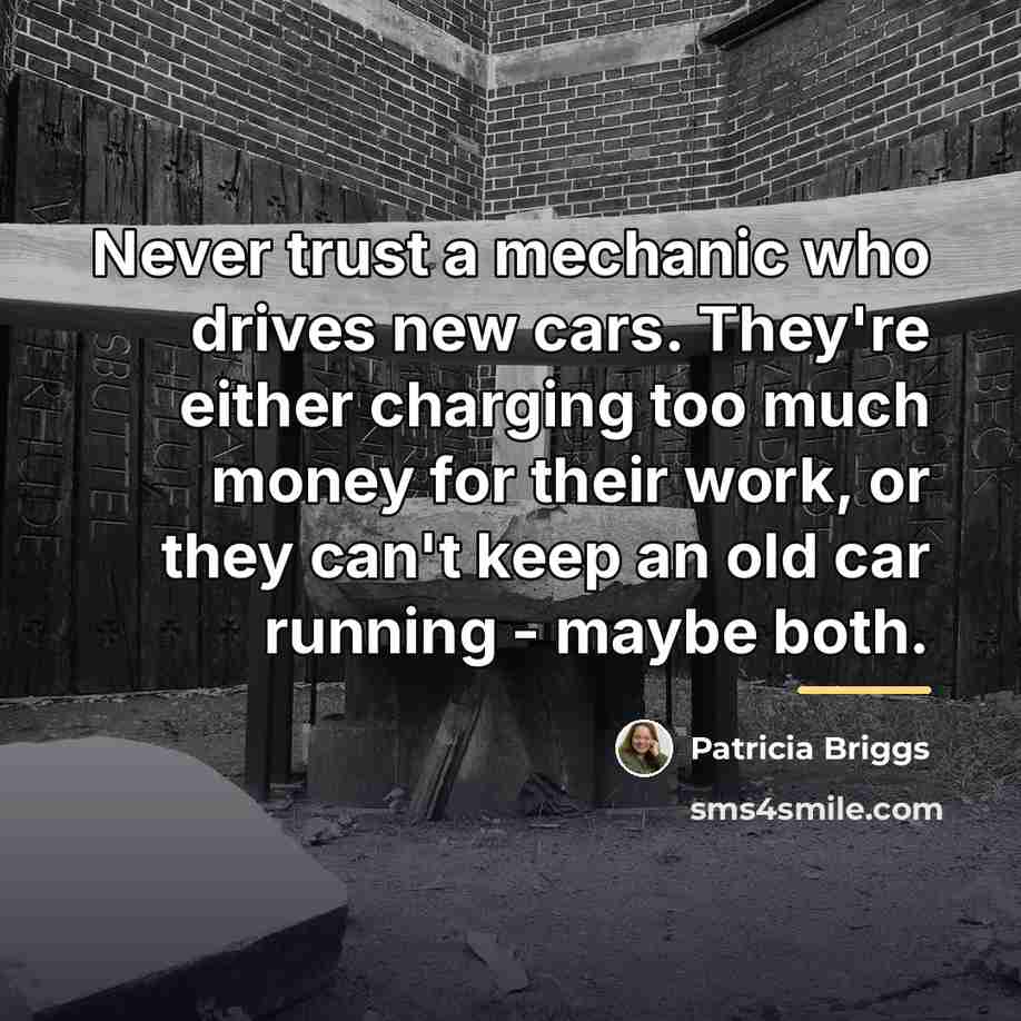 “Never trust a mechanic who drives new cars. They're either…” quote by Patricia Briggs