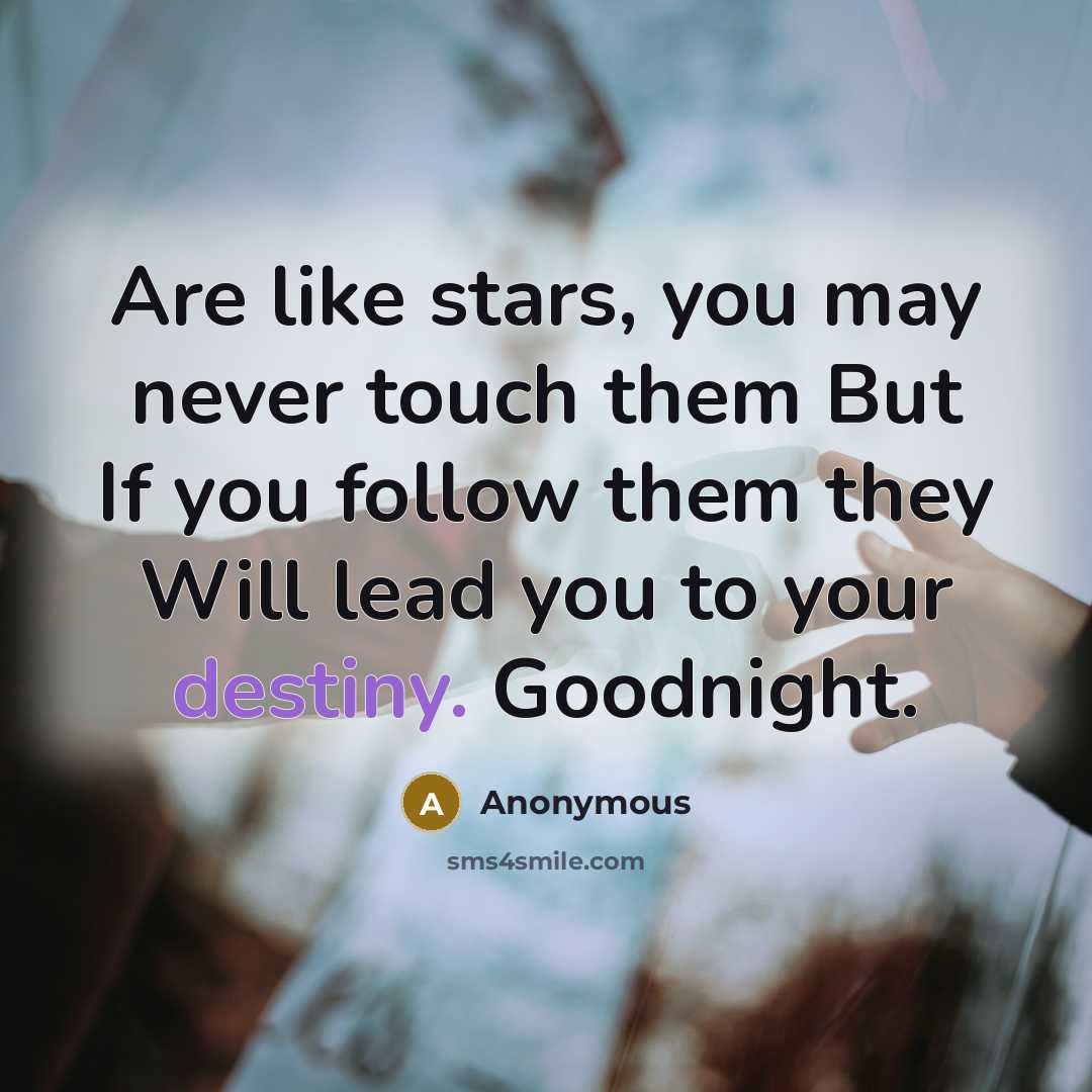 “Are like stars, you may never touch them But If you follow them they Will lead you to your destiny. Goodnight.” quote by Anonymous