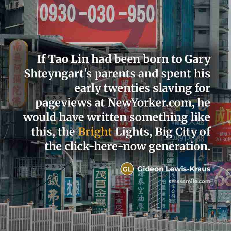 “If Tao Lin had been born to Gary Shteyngart's parents…” quote by Gideon Lewis-Kraus