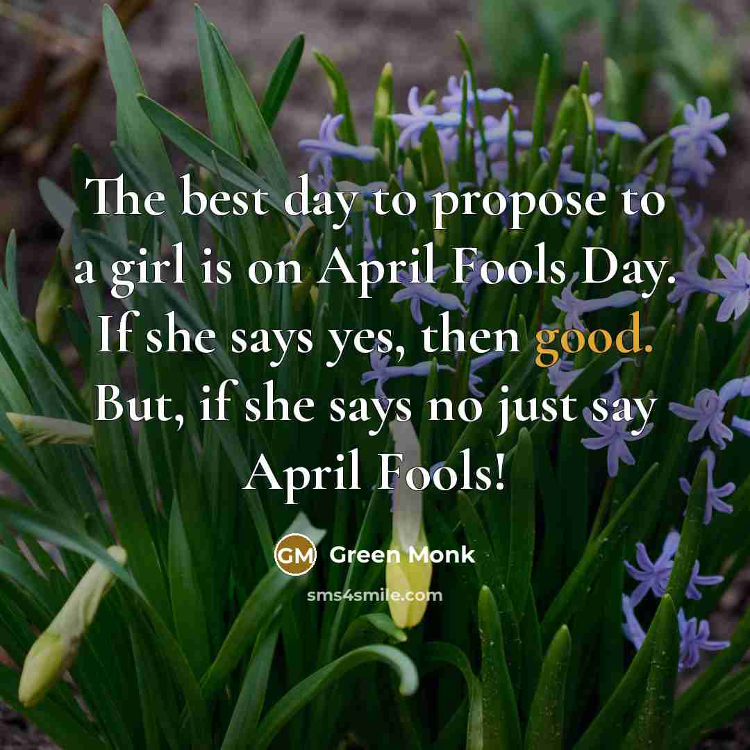 “The best day to propose to a girl is on April Fools Day. If she says yes, then good. But, if she says no just say April Fools!” quote by Green Monk