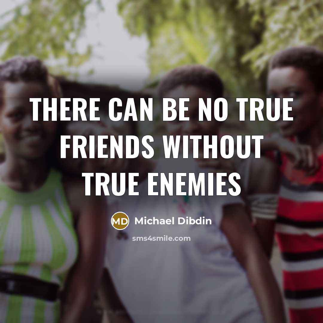 “There can be no true friends without true enemies…” quote by Michael Dibdin