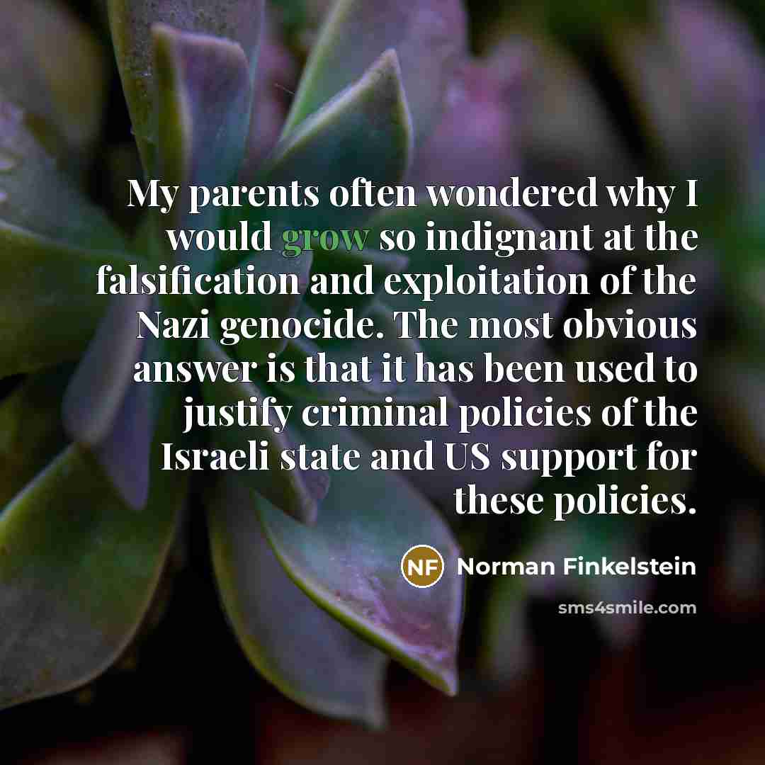 “My parents often wondered why I would grow so indignant…” quote by Norman Finkelstein