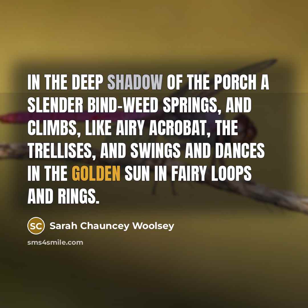 “In the deep shadow of the porch A slender bind-weed…” quote by Sarah Chauncey Woolsey