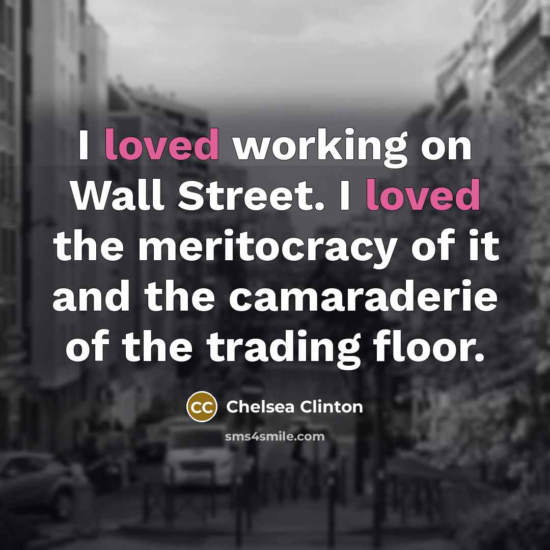 “I loved working on Wall Street. I loved the meritocracy…” quote by Chelsea Clinton