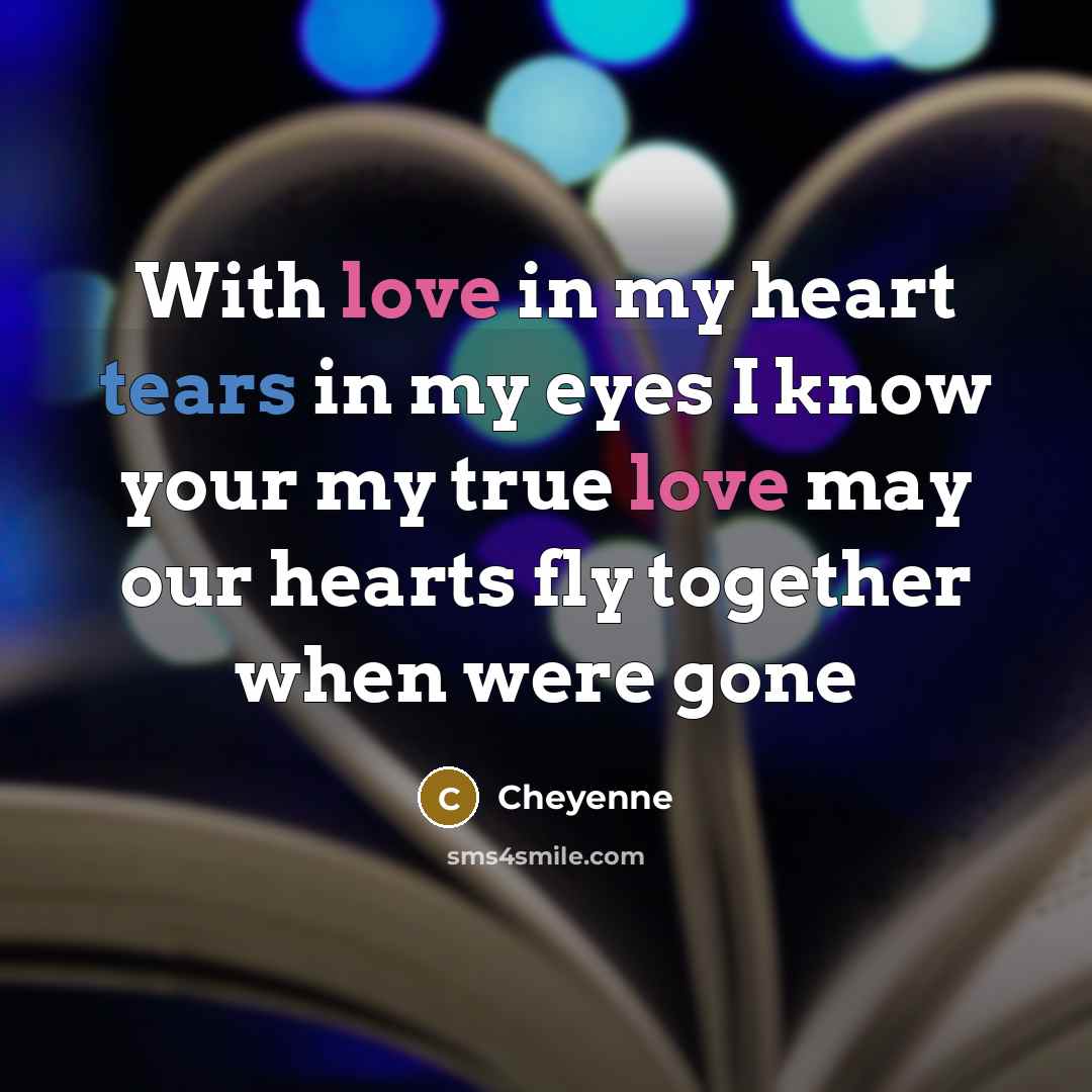 “With love in my heart tears in my eyes I…” quote by Cheyenne
