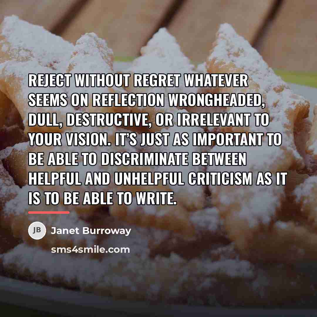 “Reject without regret whatever seems on reflection wrongheaded, dull, destructive,…” quote by Janet Burroway