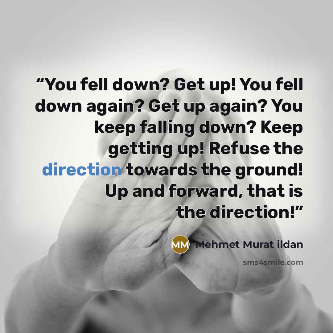 “You fell down? Get up! You fell down again? Get up again? You keep falling down? Keep getting up! Refuse the direction towards the ground! Up and forward, that is the direction!” quote by Mehmet Murat ildan