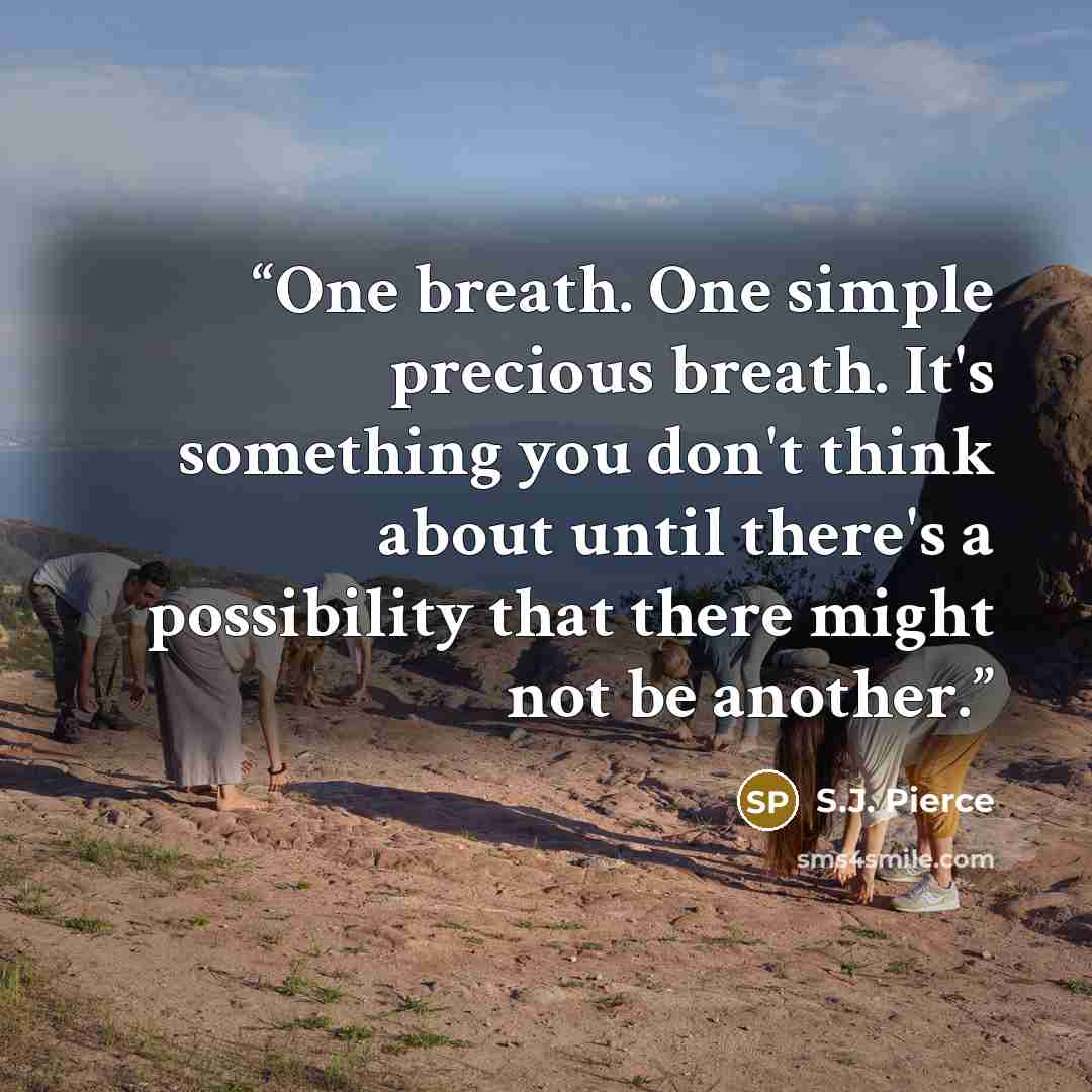 “One breath. One simple precious breath. It's something you don't think about until there's a possibility that there might not be another.” quote by S.J. Pierce