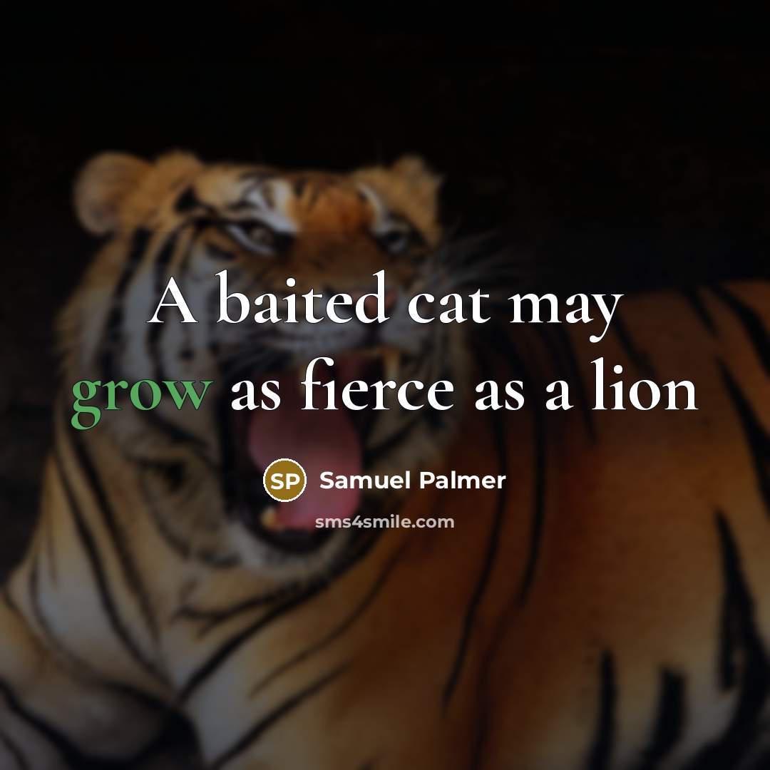 “A baited cat may grow as fierce as a lion…” quote by Samuel Palmer