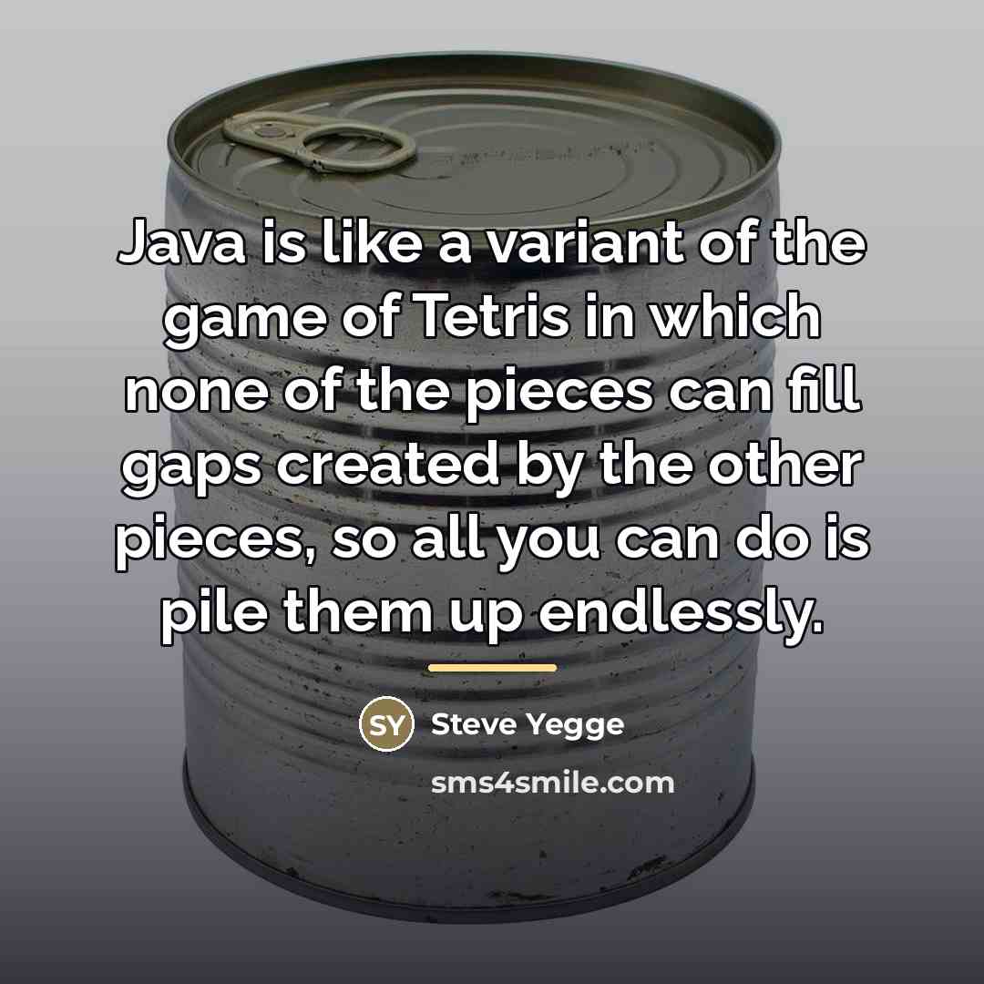 “Java is like a variant of the game of Tetris…” quote by Steve Yegge