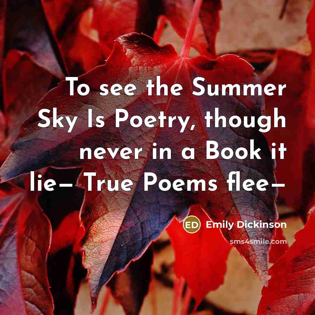 “To see the Summer Sky Is Poetry, though never in…” quote by Emily Dickinson