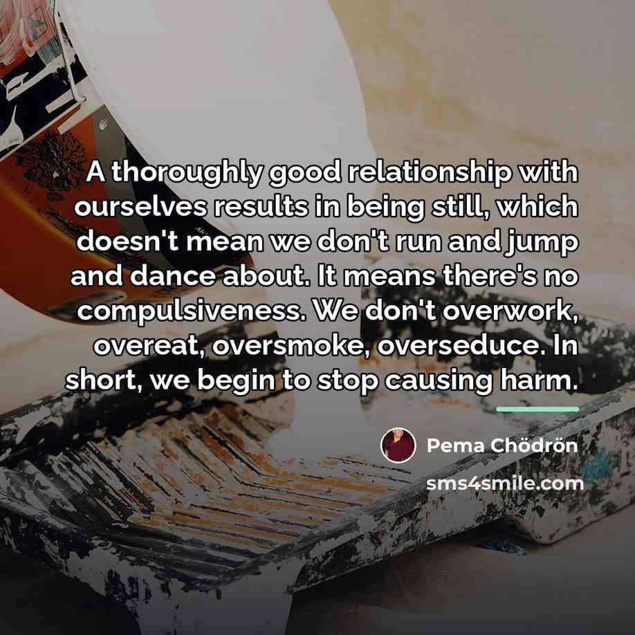 “A thoroughly good relationship with ourselves results in being still,…” quote by Pema Chodron