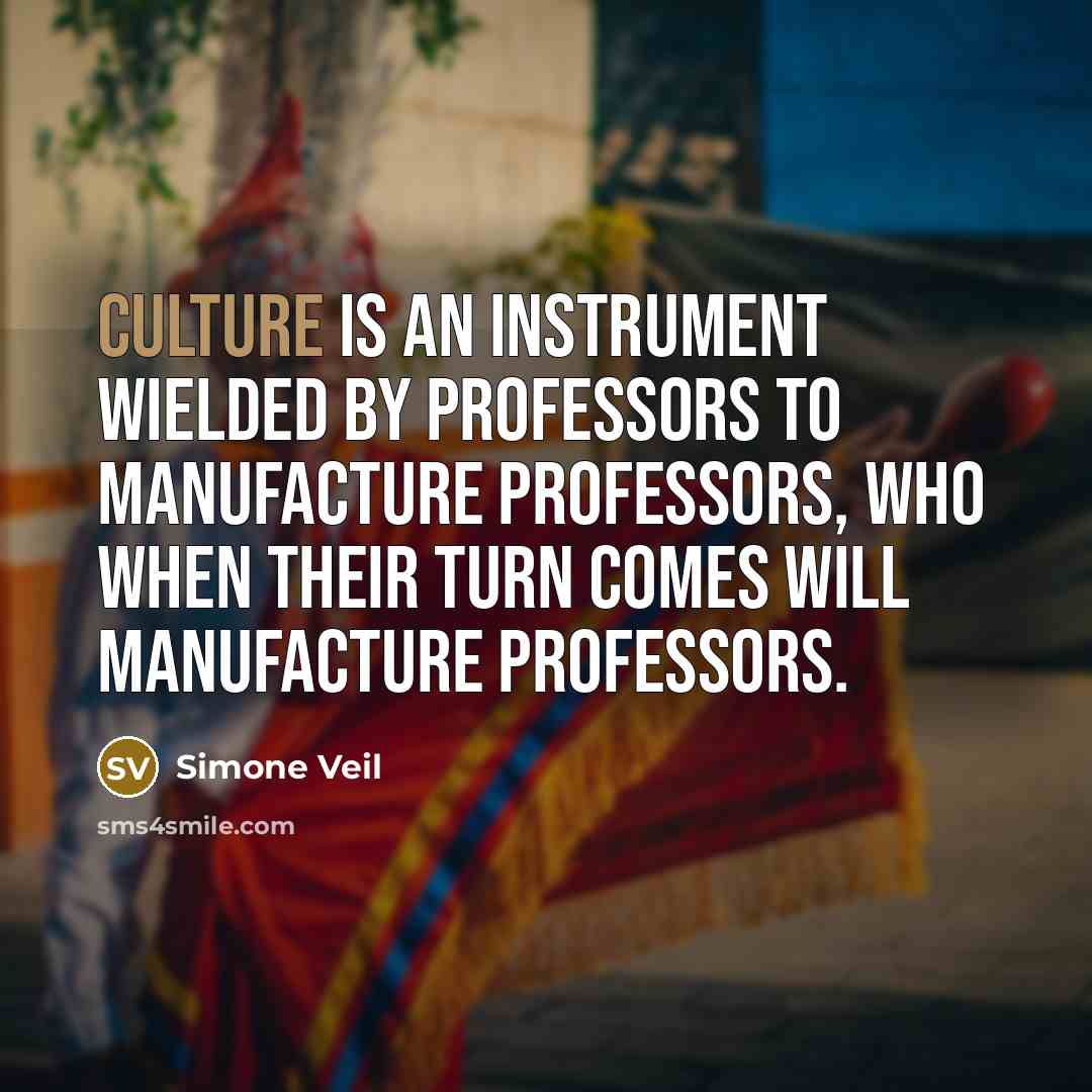 “Culture is an instrument wielded by professors to manufacture professors,…” quote by Simone Veil