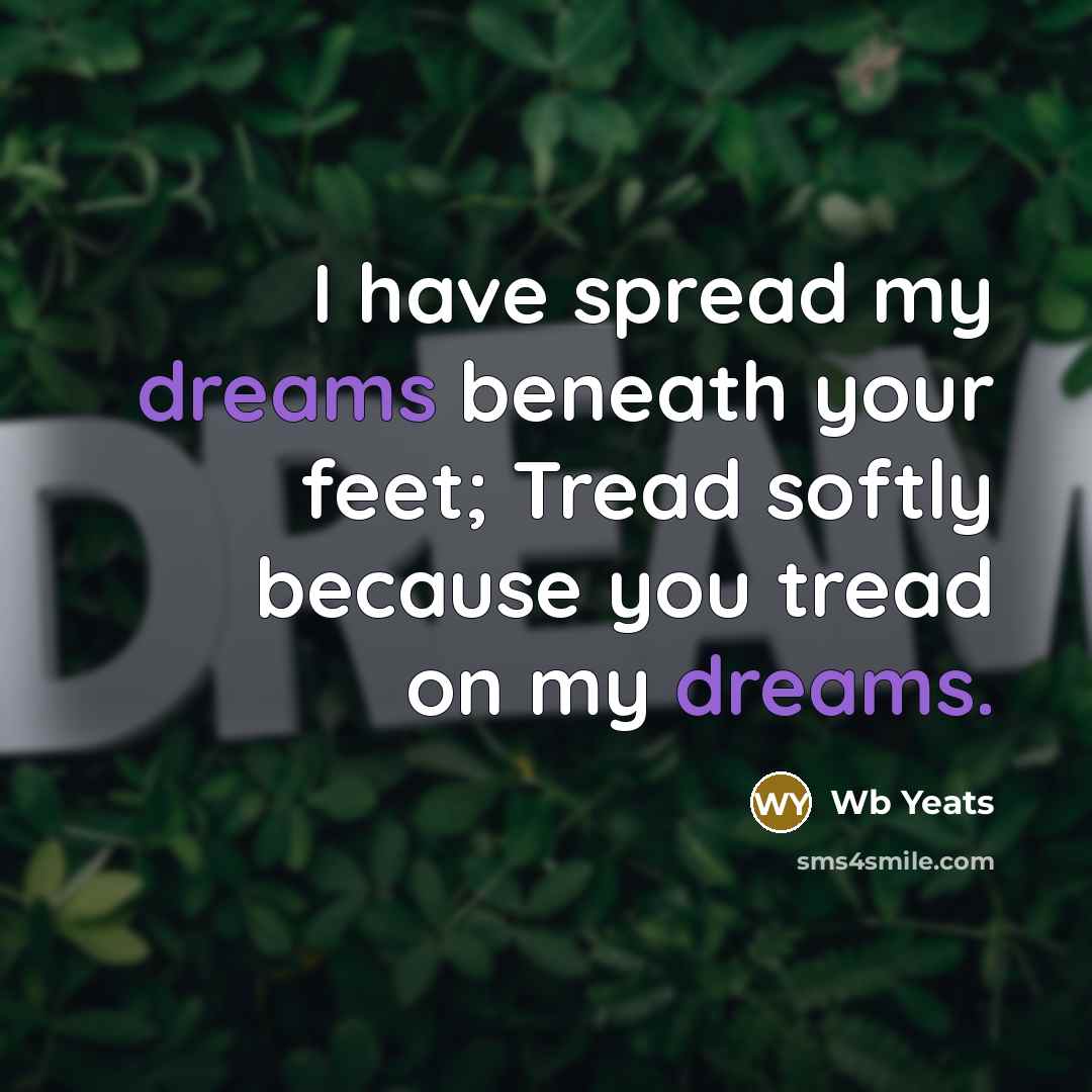 “I have spread my dreams beneath your feet; Tread softly…” quote by WB Yeats