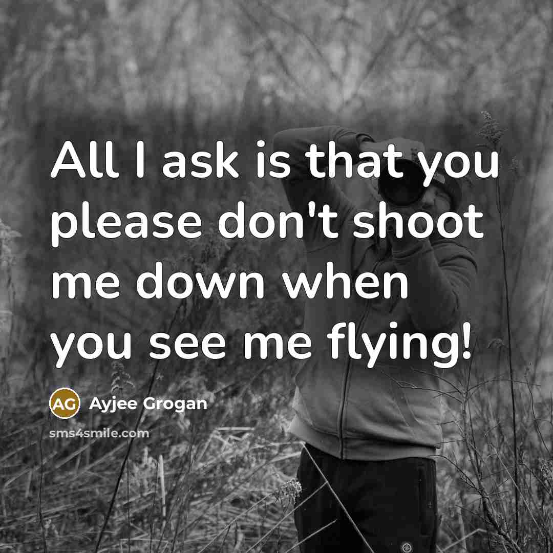 “All I ask is that you please don't shoot me down when you see me flying!” quote by Ayjee Grogan
