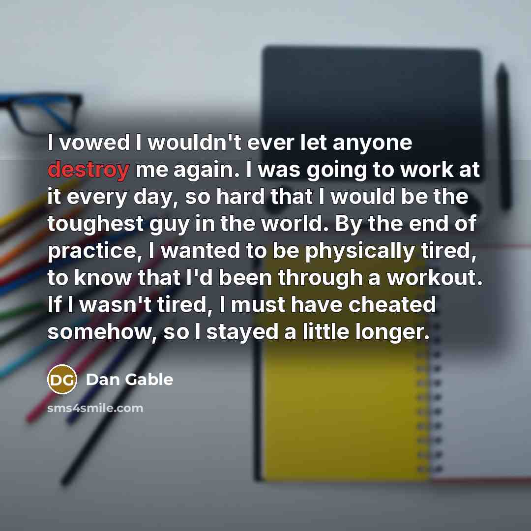 “I vowed I wouldn't ever let anyone destroy me again.…” quote by Dan Gable