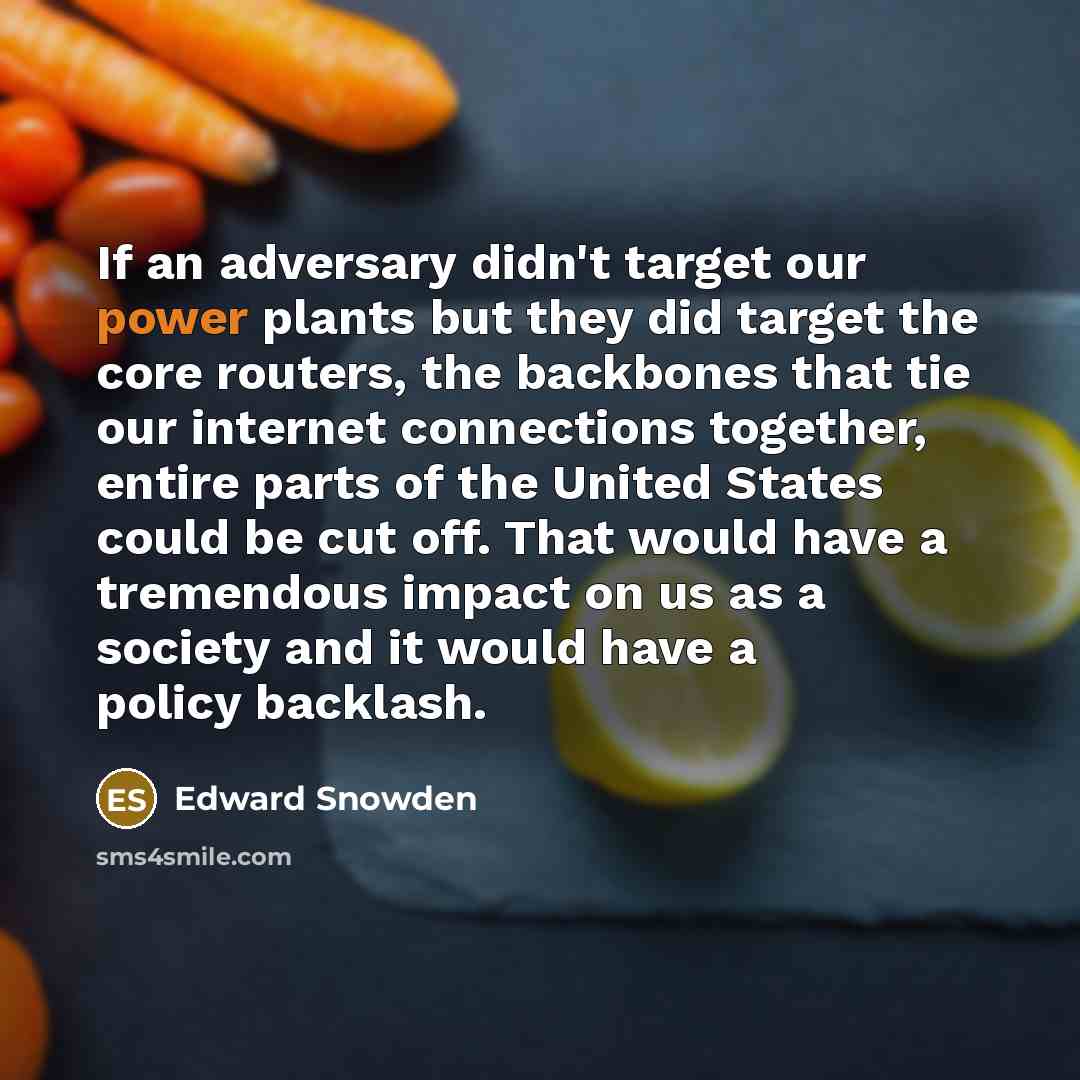 “If an adversary didn't target our power plants but they…” quote by Edward Snowden