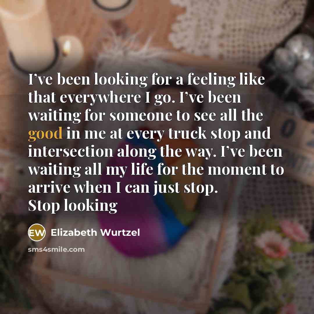 “I’ve been looking for a feeling like that everywhere I…” quote by Elizabeth Wurtzel
