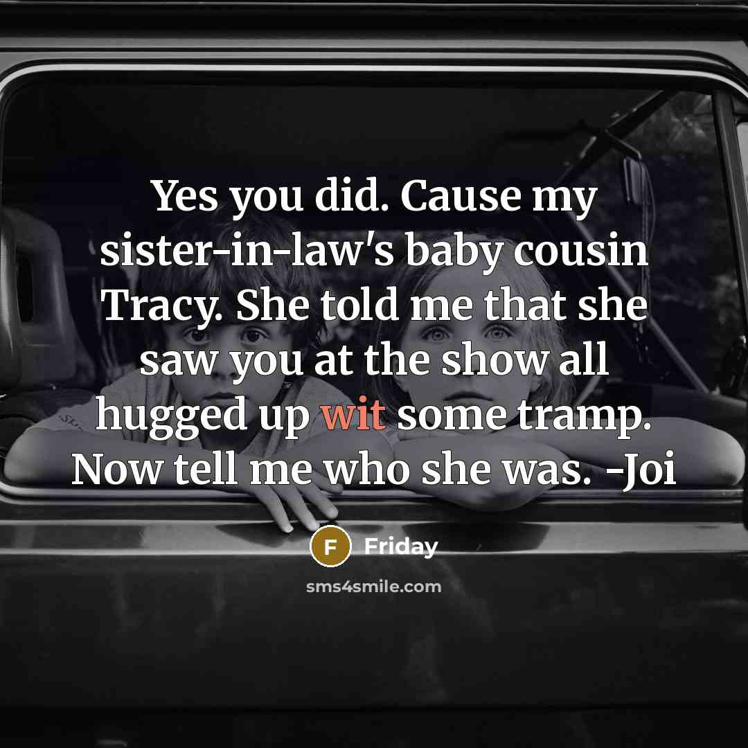 “Yes you did. Cause my sister-in-law's baby cousin Tracy. She…” quote by Friday