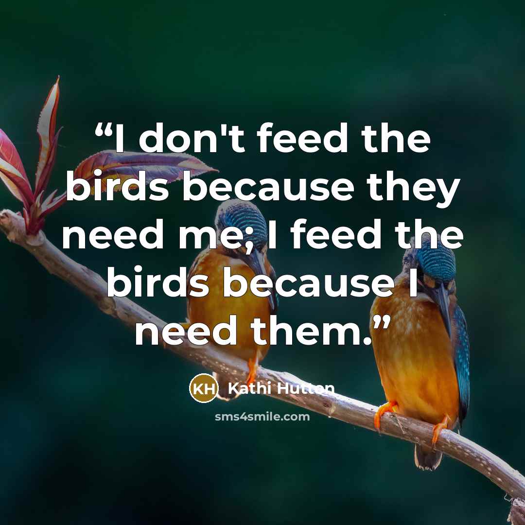 “I don't feed the birds because they need me; I feed the birds because I need them.” quote by Kathi Hutton