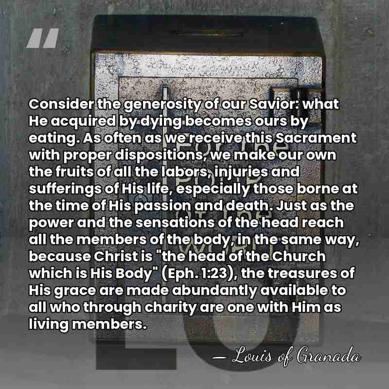 Consider the generosity of our Savior: what He acquired by dying becomes&hellip; - Louis of Granada