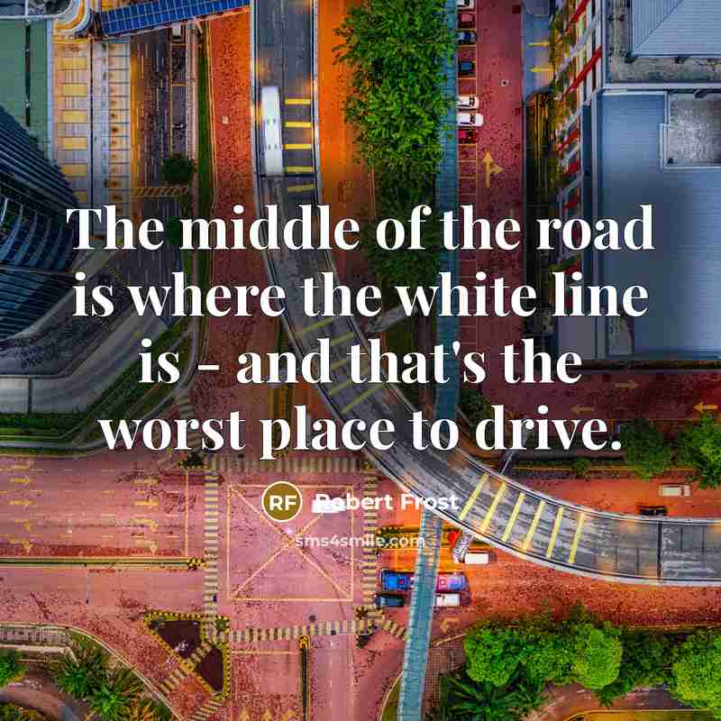 “The middle of the road is where the white line…” quote by Robert Frost