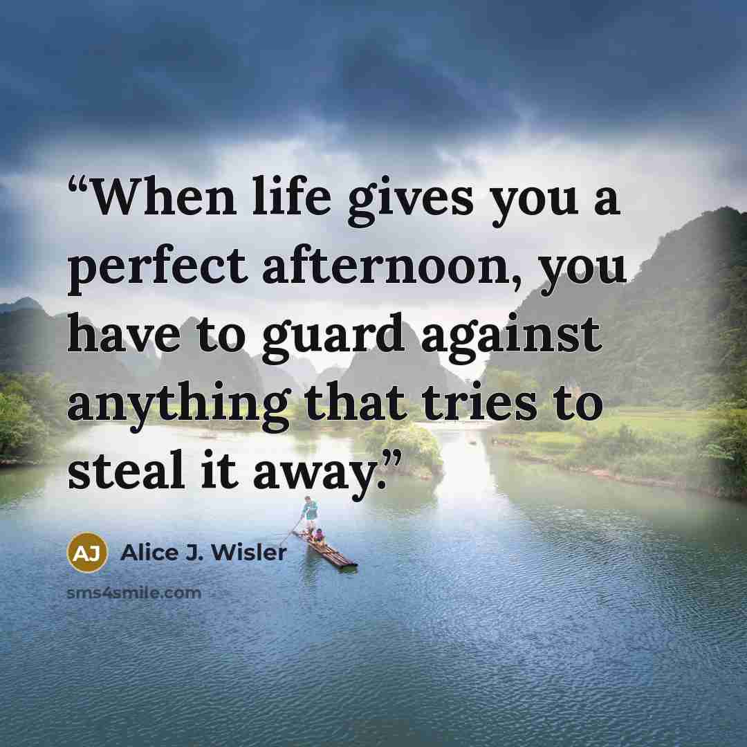 “When life gives you a perfect afternoon, you have to guard against anything that tries to steal it away.” quote by Alice J. Wisler
