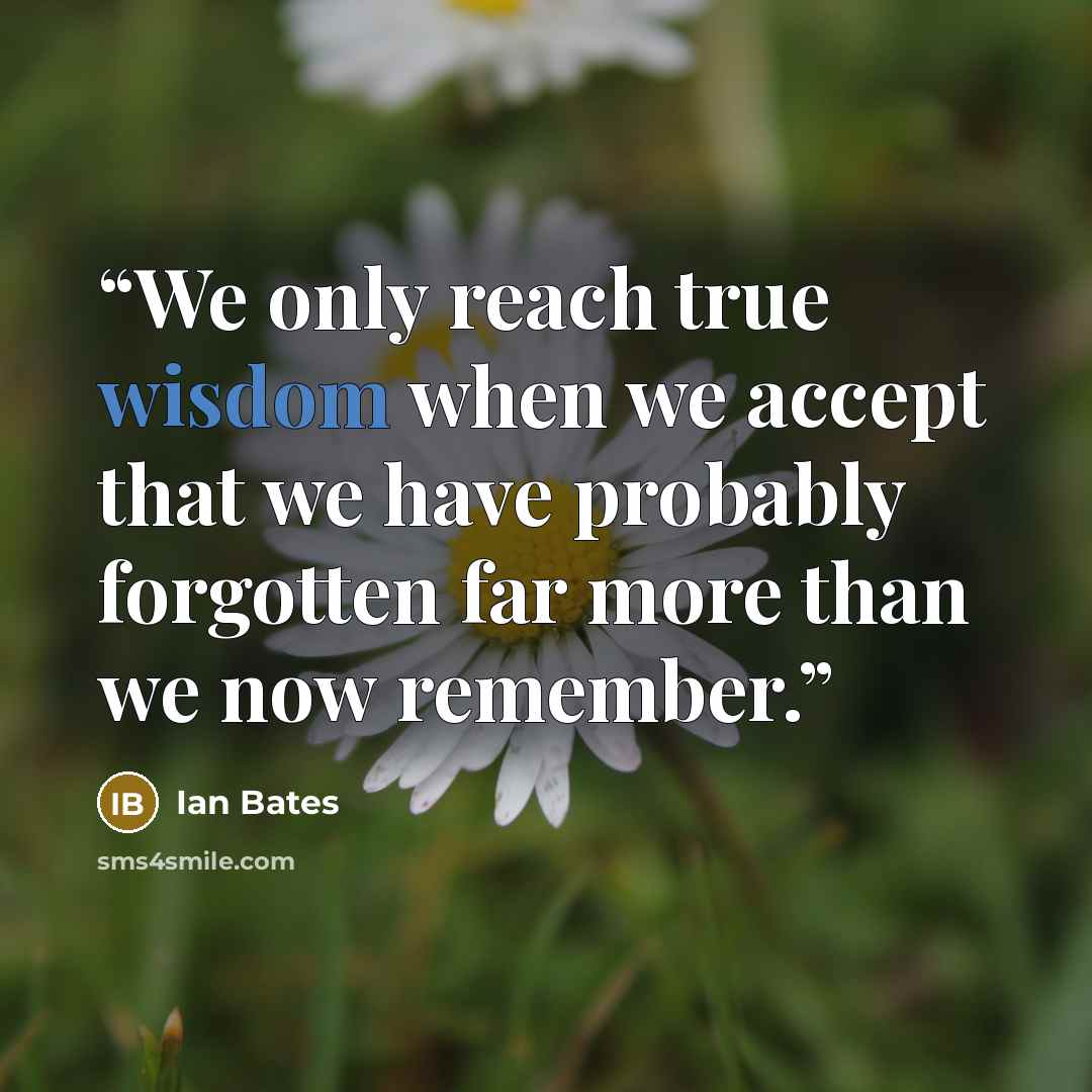 “We only reach true wisdom when we accept that we have probably forgotten far more than we now remember.” quote by Ian Bates