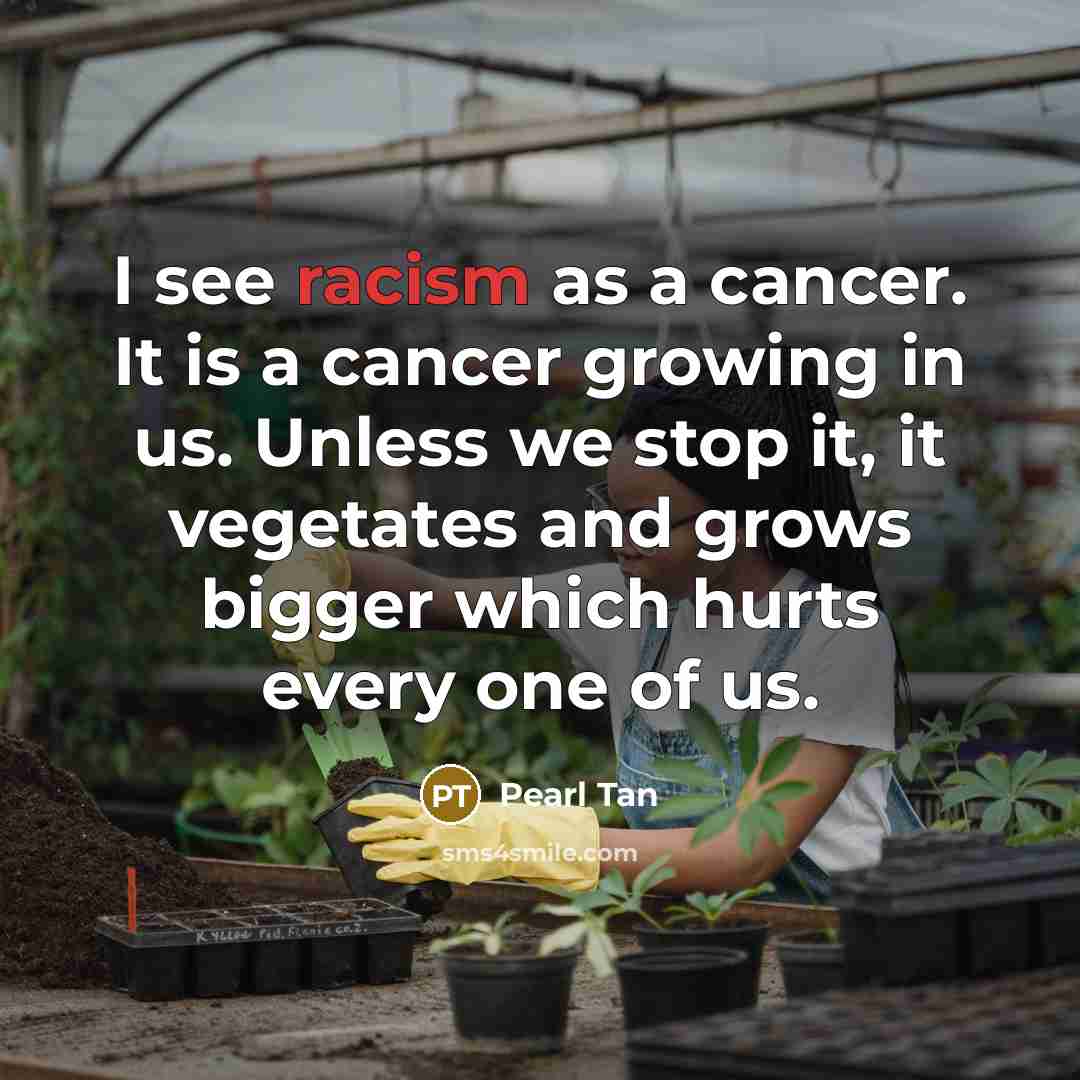 “I see racism as a cancer. It is a cancer…” quote by Pearl Tan