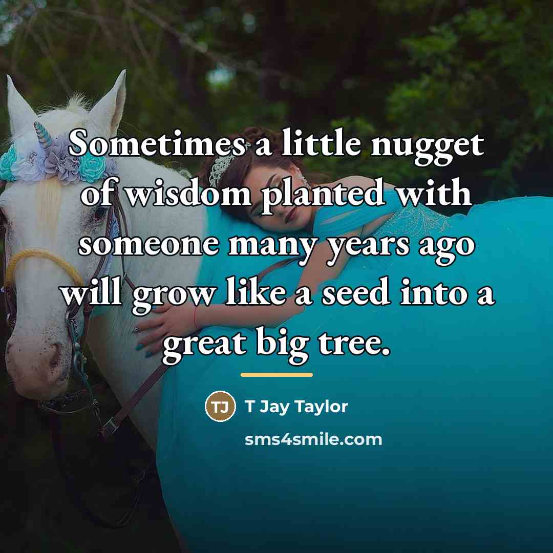 “Sometimes a little nugget of wisdom planted with someone many…” quote by T Jay Taylor