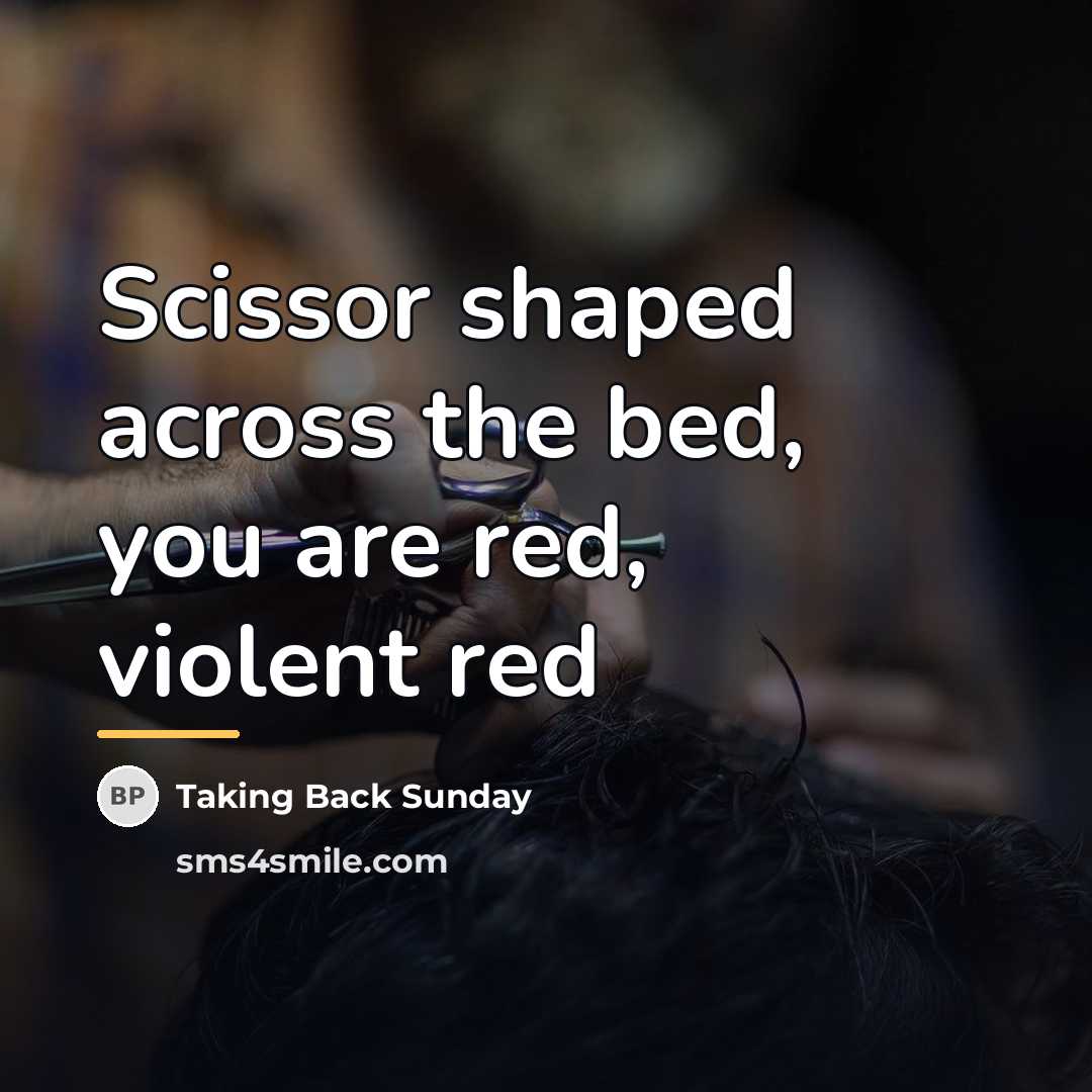 “Scissor shaped across the bed, you are red, violent red…” quote by Taking Back Sunday