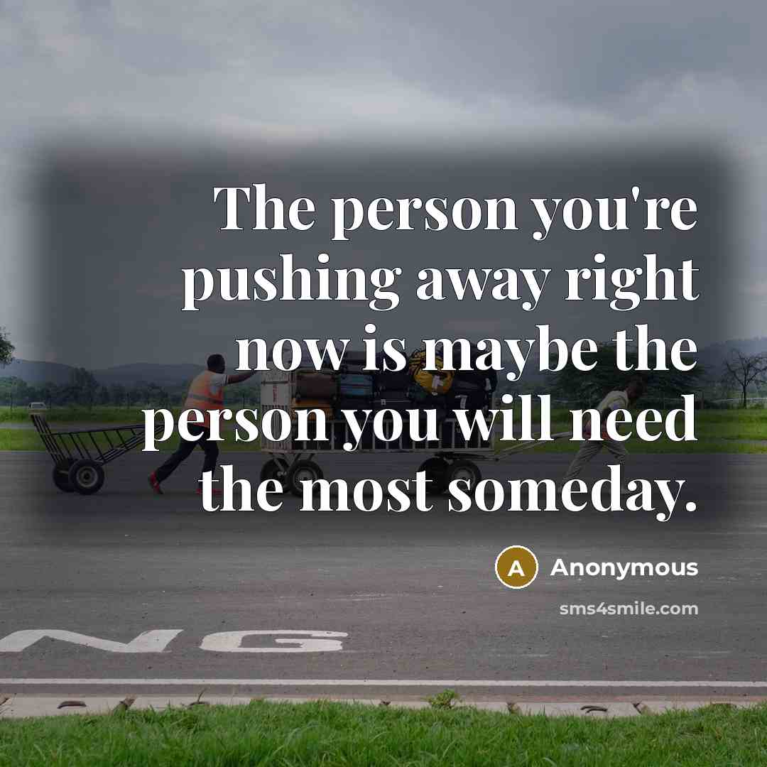 “The person you're pushing away right now is maybe the…” quote by Anonymous