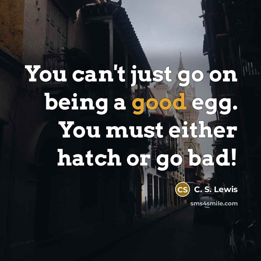 “You can't just go on being a good egg. You…” quote by C. S. Lewis
