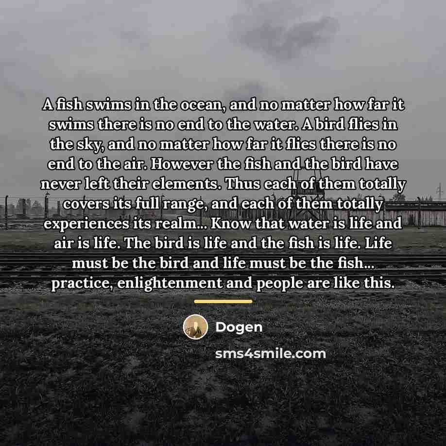 “A fish swims in the ocean, and no matter how…” quote by Dogen