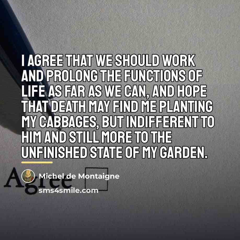 “I agree that we should work and prolong the functions…” quote by Michel de Montaigne