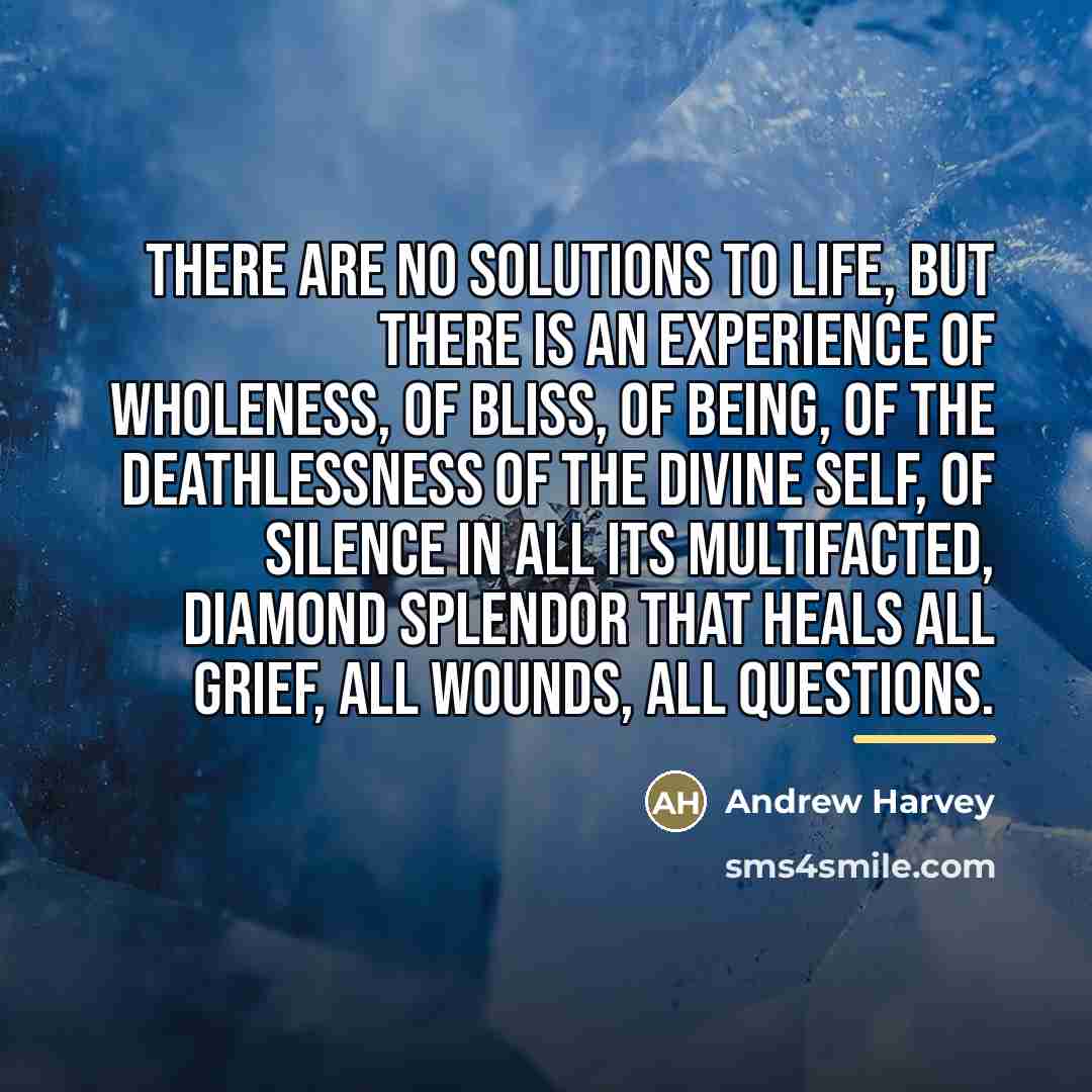“There are no solutions to life, but there is an…” quote by Andrew Harvey