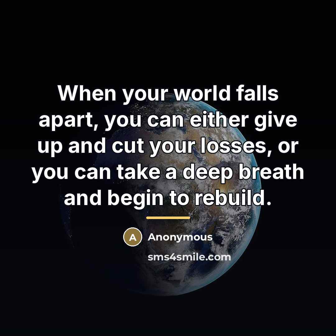 “When your world falls apart, you can either give up…” quote by Anonymous