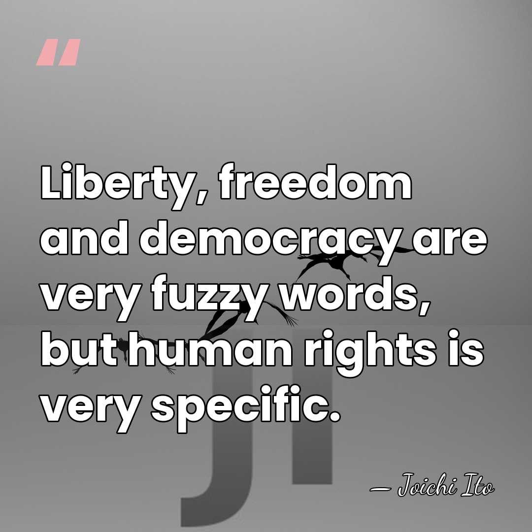 Liberty, freedom and democracy are very fuzzy words, but human rights is&hellip; - Joichi Ito