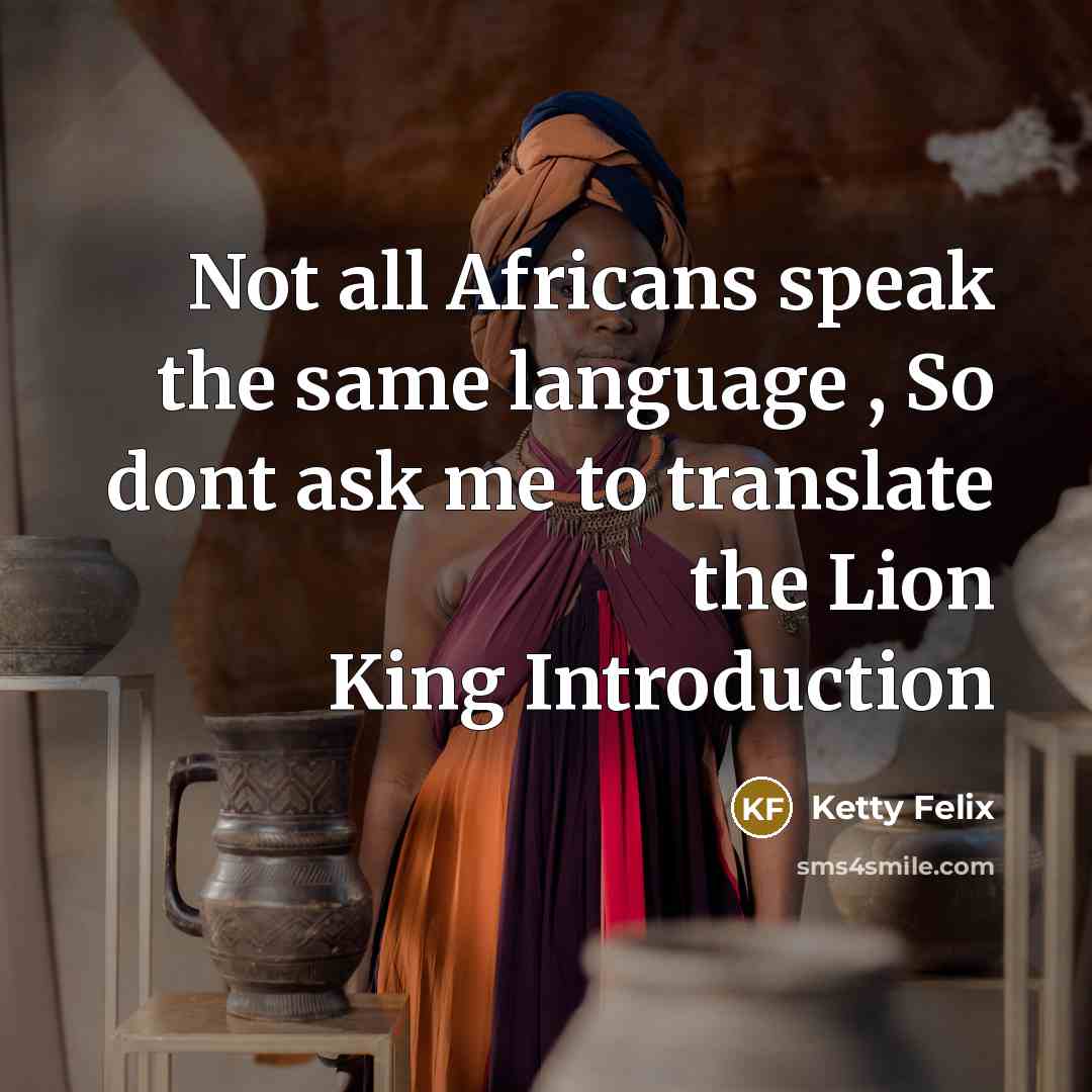 “Not all Africans speak the same language , So dont ask me to translate the Lion King Introduction” quote by Ketty Felix