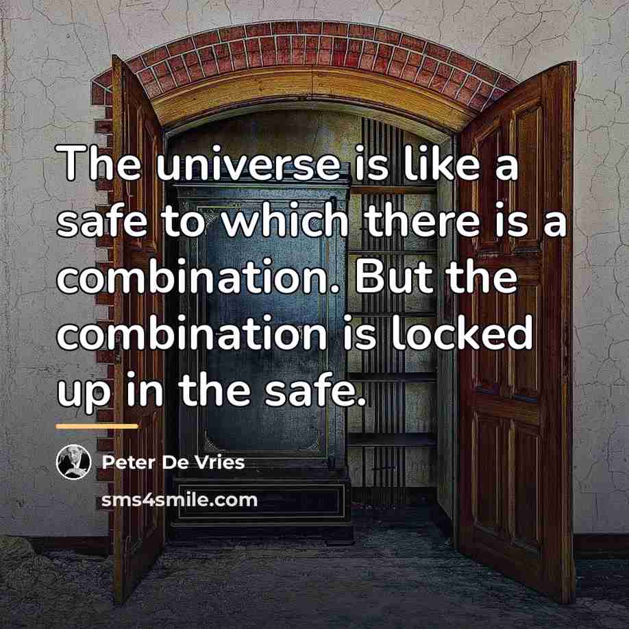 “The universe is like a safe to which there is…” quote by Peter De Vries