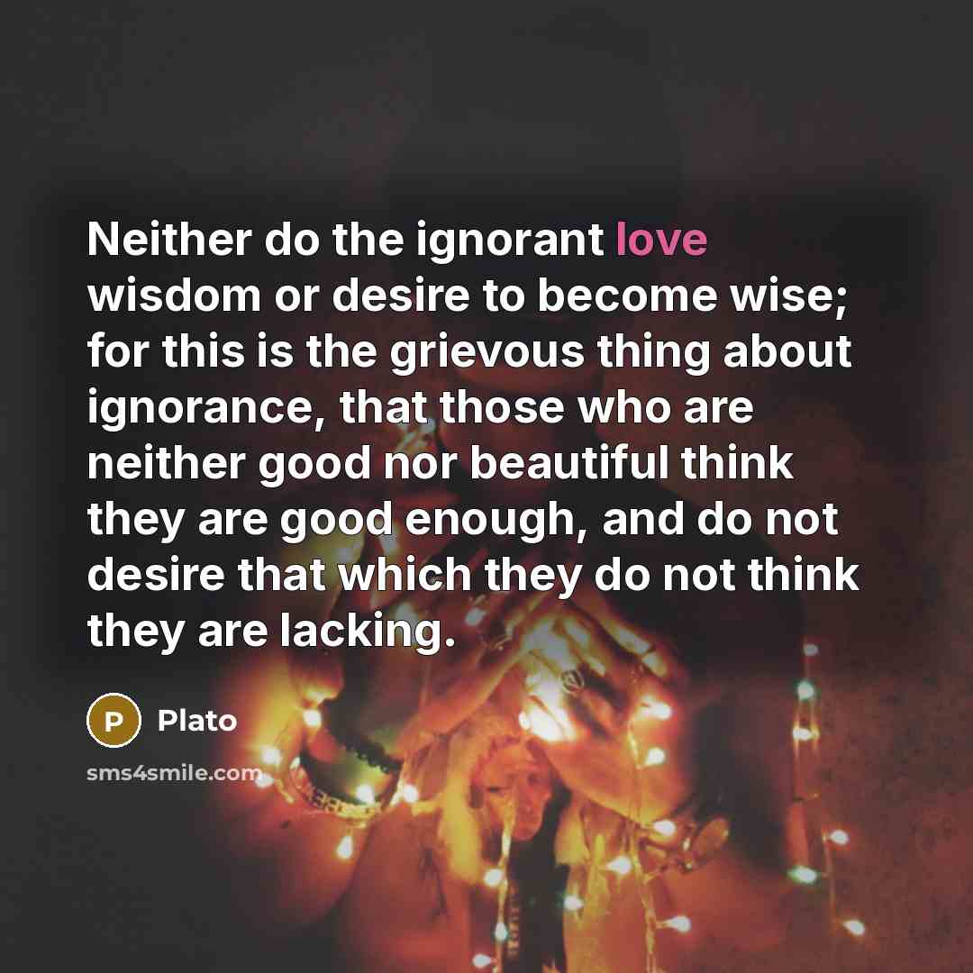 “Neither do the ignorant love wisdom or desire to become…” quote by Plato