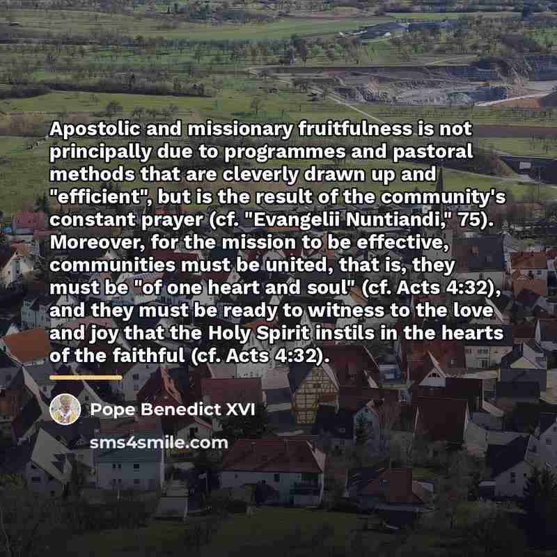 “Apostolic and missionary fruitfulness is not principally due to programmes…” quote by Pope Benedict XVI