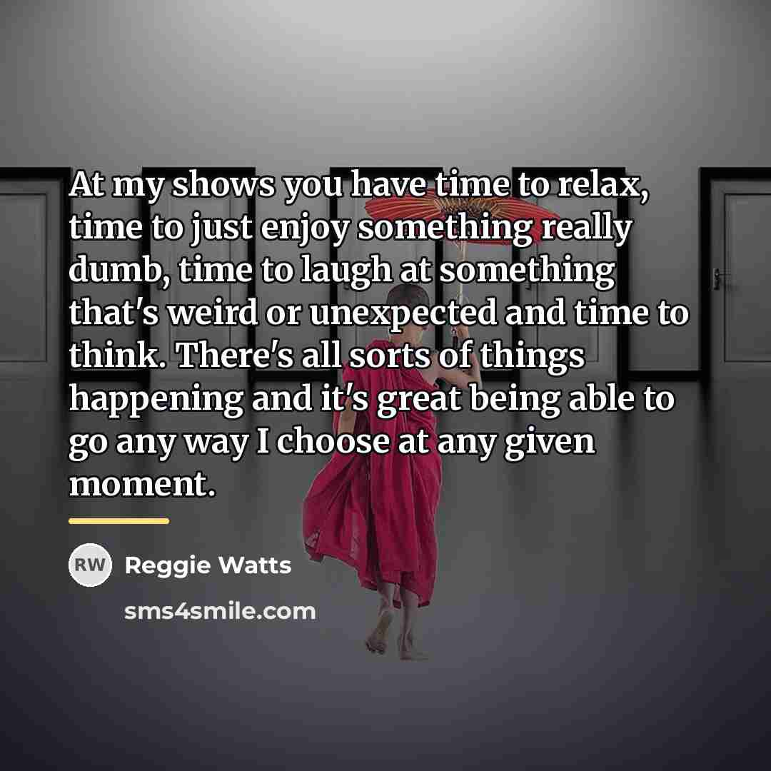 “At my shows you have time to relax, time to…” quote by Reggie Watts