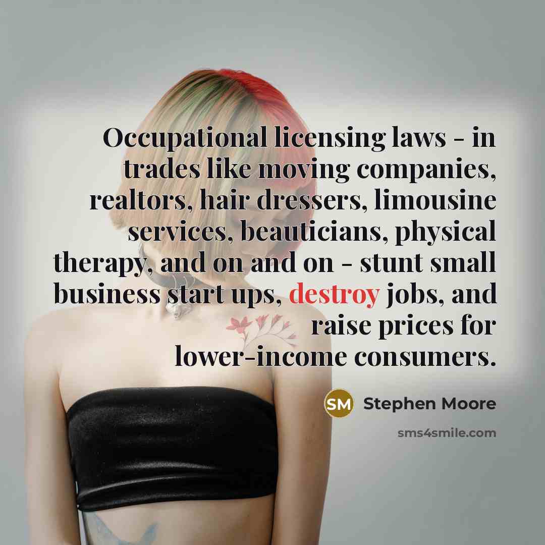 “Occupational licensing laws - in trades like moving companies, realtors,…” quote by Stephen Moore