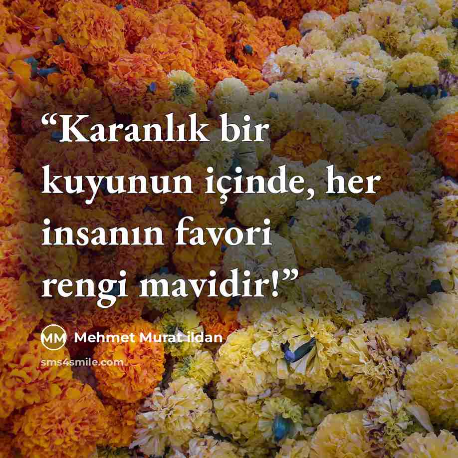 “Karanlık bir kuyunun içinde, her insanın favori rengi mavidir!” quote by Mehmet Murat ildan