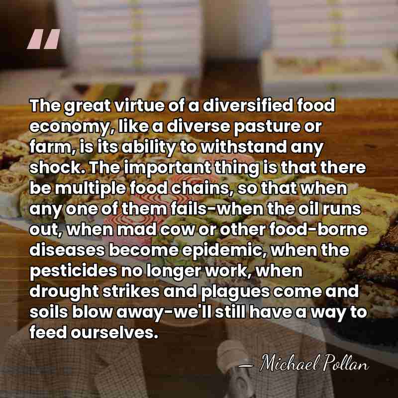 The great virtue of a diversified food economy, like a diverse pasture&hellip; - Michael Pollan