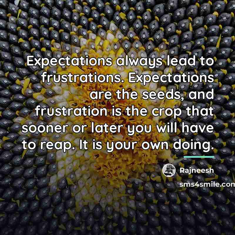 “Expectations always lead to frustrations. Expectations are the seeds, and…” quote by Rajneesh