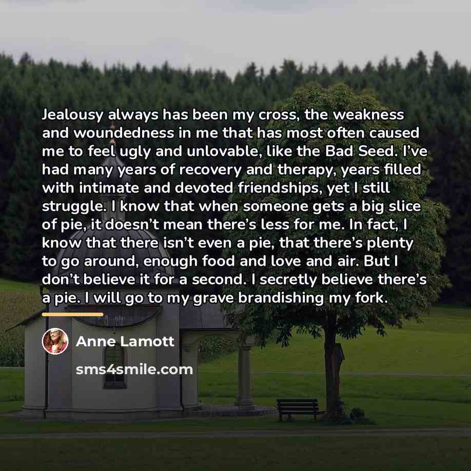 “Jealousy always has been my cross, the weakness and woundedness…” quote by Anne Lamott